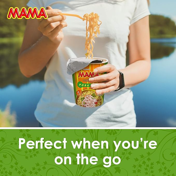 MAMA Noodles PORK Instant Cup of Noodles with Delicious Thai Flavors Hot And Spicy Noodles with Pork Soup Base No Trans Fat with Fewer Calories Than Deep Fried Noodles (Pork Flavor 6 Pack)