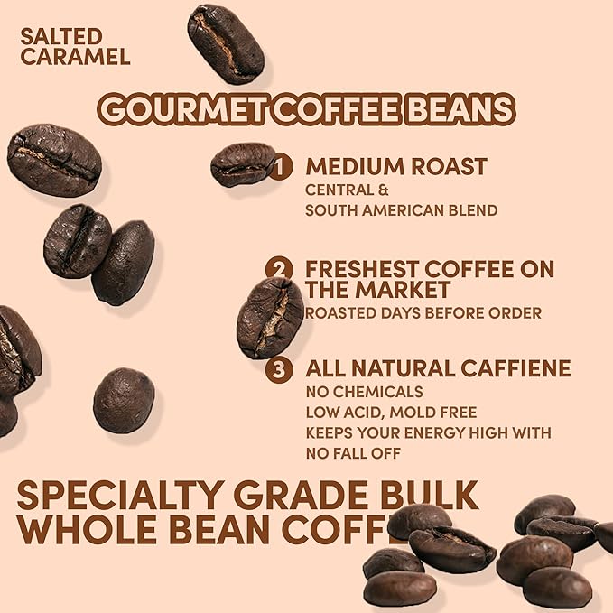 Sarasota Coffee Whole Bean Salted Caramel | Medium Roast Gourmet Flavored Coffee Beans | Low Acid Mold Free Specialty Grade Bulk Beans | 5lb (80 oz)