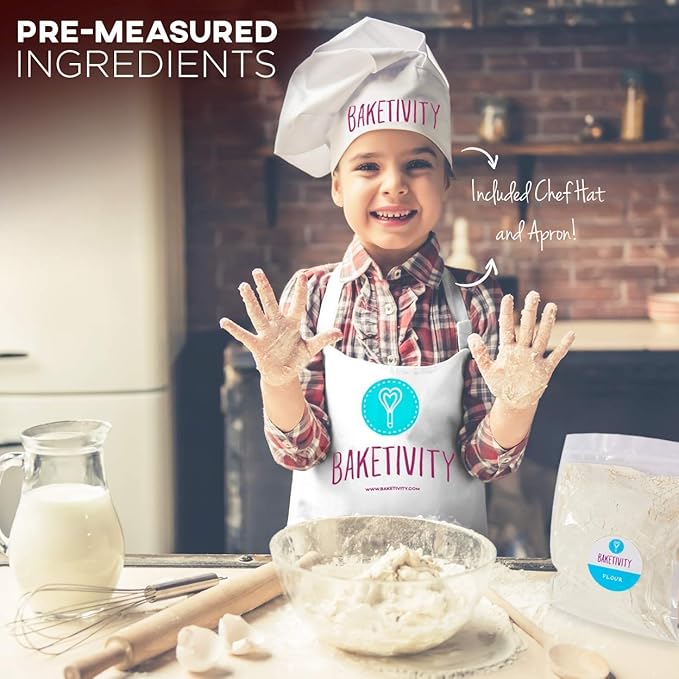 Baketivity Kids Baking DIY Activity Kit - Bake Delicious Healthy Granola Bars with Pre-Measured Ingredients – Best Gift Idea for Boys and Girls Ages 6-12 – Includes Free Hat and Apron