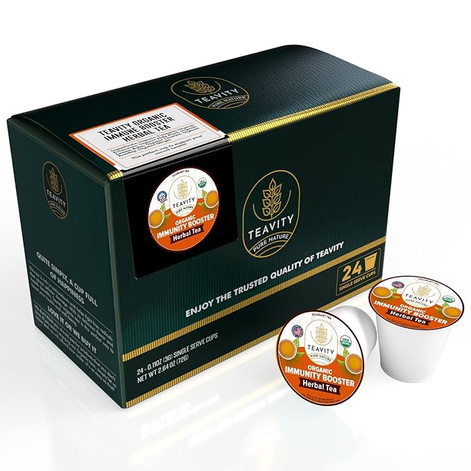 Organic Ginger Tea Pod with Echinacea Turmeric and Licorice for Keurig Decaf by Teavity (24 Tea Pods)