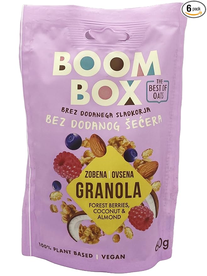 BOOM BOX Forest Fruits Coconut and Almond Oat Granola - 60g Nutrient-Rich Breakfast Delight