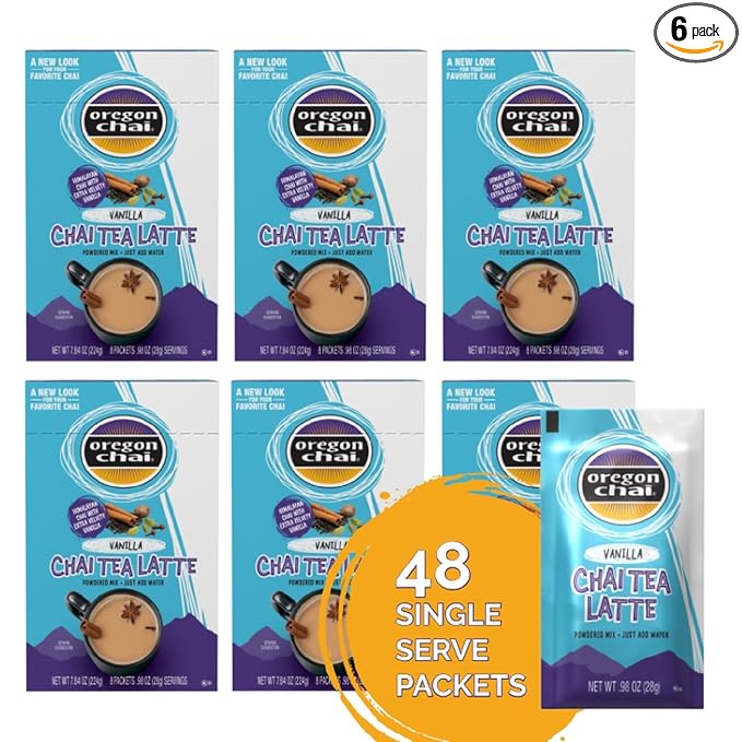 Oregon Chai Vanilla Dry Chai Latte Mix 8 Count (Pack of 6)