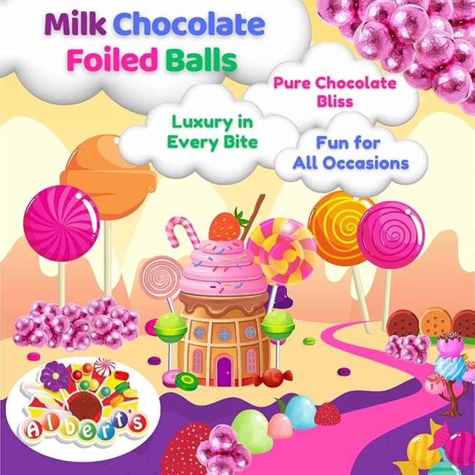 ALBERT'S Candy Milk Chocolate Foiled Balls 40 oz Bag Party and Wedding Candy Peanut-Free &amp Tree Nut-Free (Full Size Pink)