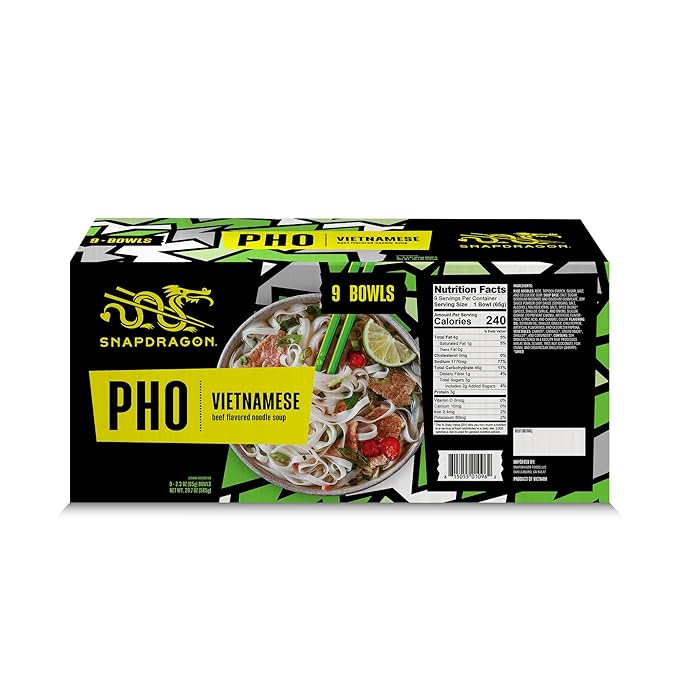 Snapdragon Pho Instant Noodle Bowls | Pho Flavor Broth with Rice Noodles | No Artificial Flavors | No MSG Added | 2.3 oz (9 Pack)