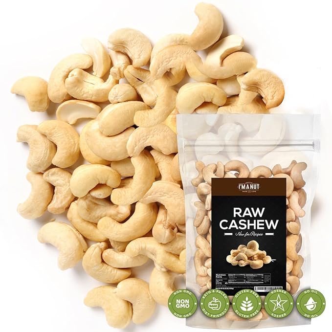 Premium Raw Cashews 48oz (3 lbs.) Non-GMO No Additives Batch Tested Gluten &amp Peanut Free Resealable Pouch for Freshness Unsalted Cashews - Perfect for Pesto Salads Gourmet Cooking and Baking
