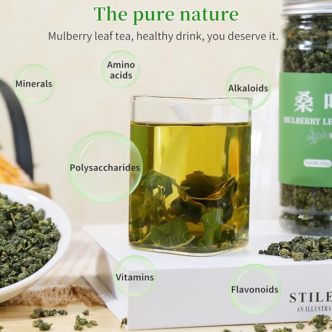 Wanhua Hall Mulberry Leaf Tea Mulberry Tea Loose Leaf 9.17oz/260g Fresh Taste Dried Sang Ye Loose Leaf Herbal Tea Caffeine Free 桑叶茶 桑叶 霜桑叶