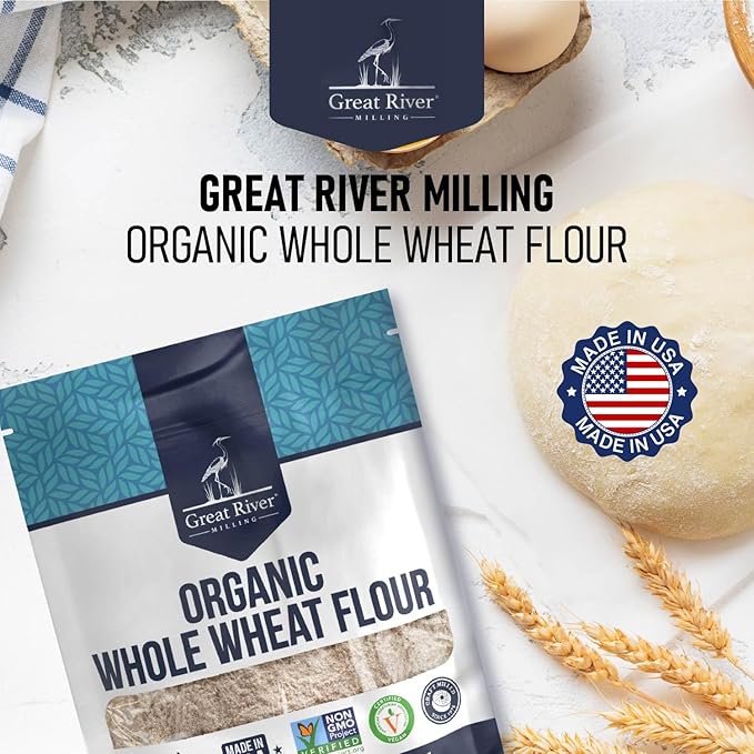 Great River Milling Organic Whole Wheat Flour | Unbleached &amp Unbromated | High Protein &amp Fiber | Non-GMO Kosher | Perfect for Sourdough Bread Rolls &amp Baking | 5 Lb