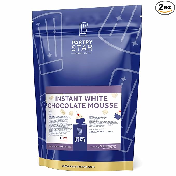 Pastry Star Instant White Chocolate Mousse Mix 2 Packs of 5 lbs All-Natural Premium Baking and Pastry Ingredients Developed by World-Class Chefs Perfect for Gourmet Desserts