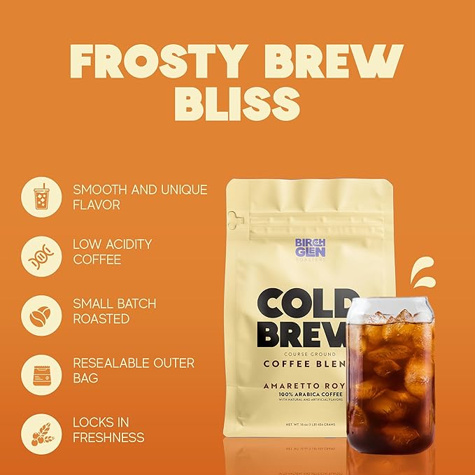 Birch Glen Roasters Cold Brew Coffee | Flavored Coarse Ground Coffee | Medium Roast | Artisanal Roasting | 100% Arabica |1 LB Bag | Chocolate Raspberry