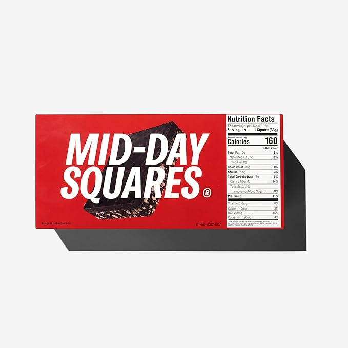 Mid-Day Squares Almond Crunch Protein Chocolate Bars 1.16 Oz each 2 Packs (24 Squares) | Made with Real Chocolate 6g Plant Protein 4g Fiber Gluten Free Plant-Based