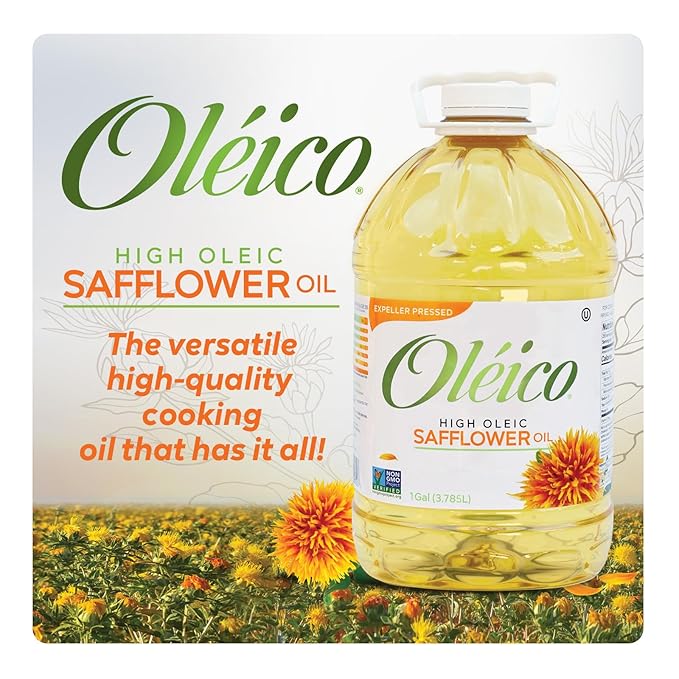 Oleico - High Oleic Non GMO Certified Kosher Verified Expeller Pressed High Heat Stable Safflower Oil Bottle of 128 fl oz