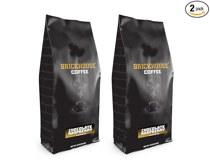 Brickhouse Chocolate Raspberry Flavored Ground Coffee – Fruity &amp Rich 100% Arabica 2-Pack (12oz Bags)
