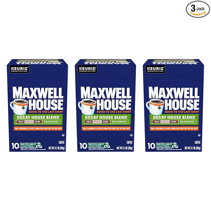 Maxwell House Decaf House Blend Medium Roast K-Cup Coffee Pods 10 CT (Pack of 3)