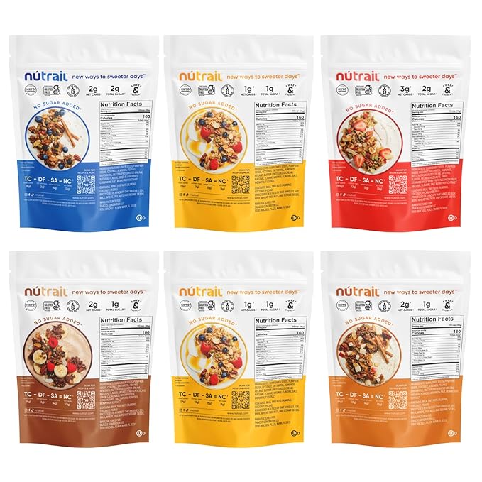 NuTrail Nut Granola Variety Pack No Sugar Added Gluten Free Grain Free Keto Low Carb Healthy Breakfast Cereal 8 oz. 6 Count