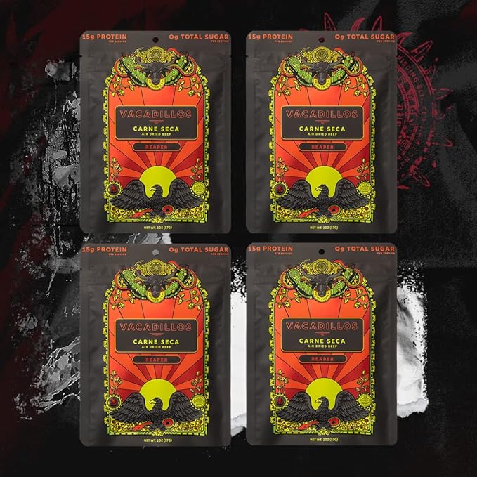Vacadillos Beef Jerky Snack Packs Carne Seca Reaper 4-Pack