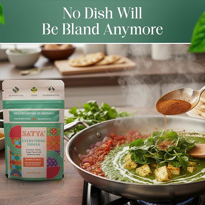 Satya Everything Indian Masala Mix Multipurpose Seasoning Powder– 1.05 oz Sachets (Pack of 5 – 150gm) Aromatic Indian Spices for Vegetables Beans &amp Lentils Vegan Gluten &amp Dye Free Low Sodiu