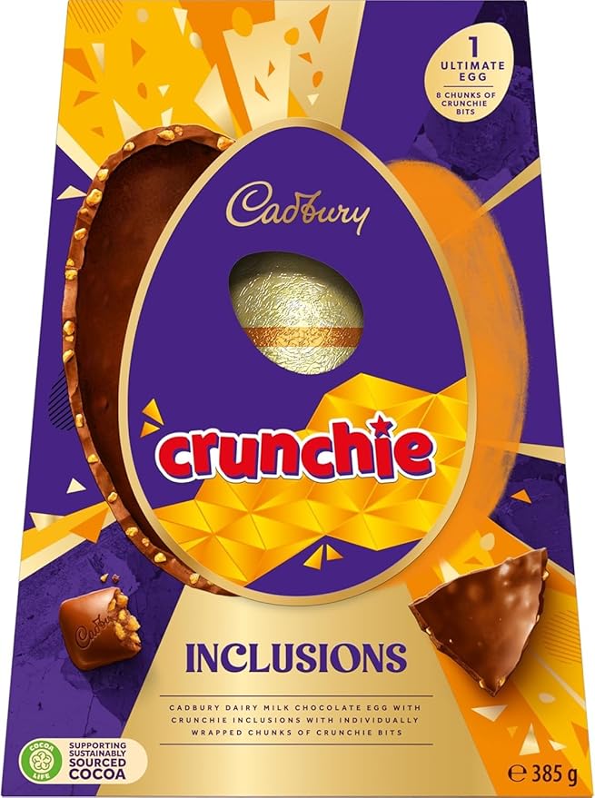 Cadbury Dairy Milk Ultimate Chocolate Easter Egg with Crunchie Inclusions Contains 1 Large Chocolate Shell and Individually Wrapped Chunks of Crunchie Bits Gift for Easter 385 g (Pack of 1)