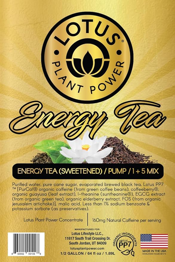 Lotus Energy Tea (Sweetened) | Cane Sugar| 1:5 | Natural Caffeine from Green Coffee Bean | Brewed Black Tea Concentrate