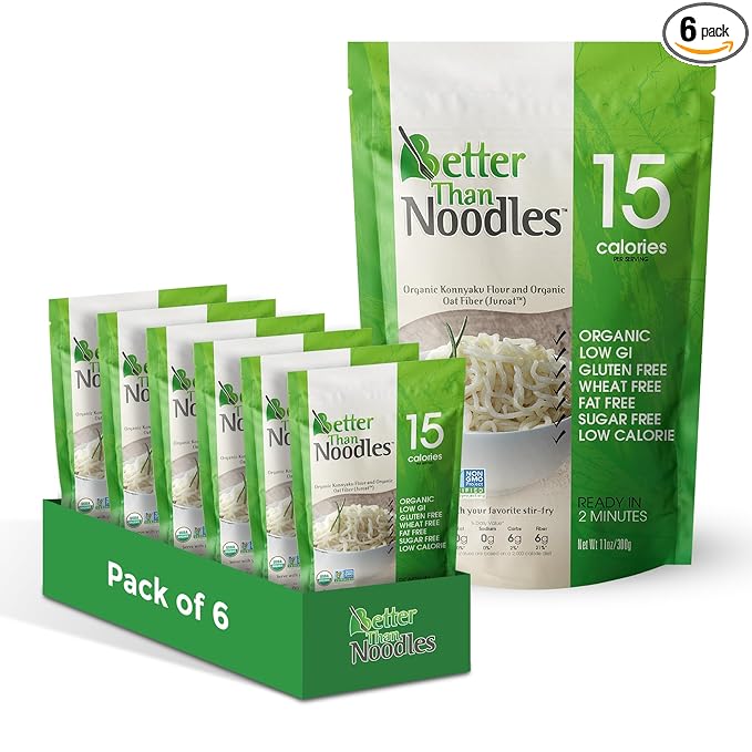 Better Than Noodles - USDA Organic Certified Shirataki Noodles Low Carb Keto-Friendly Gluten-Free No Odor Instant Ready Konjac Pasta &amp Rice Alternative – 14oz (Pack of 6)