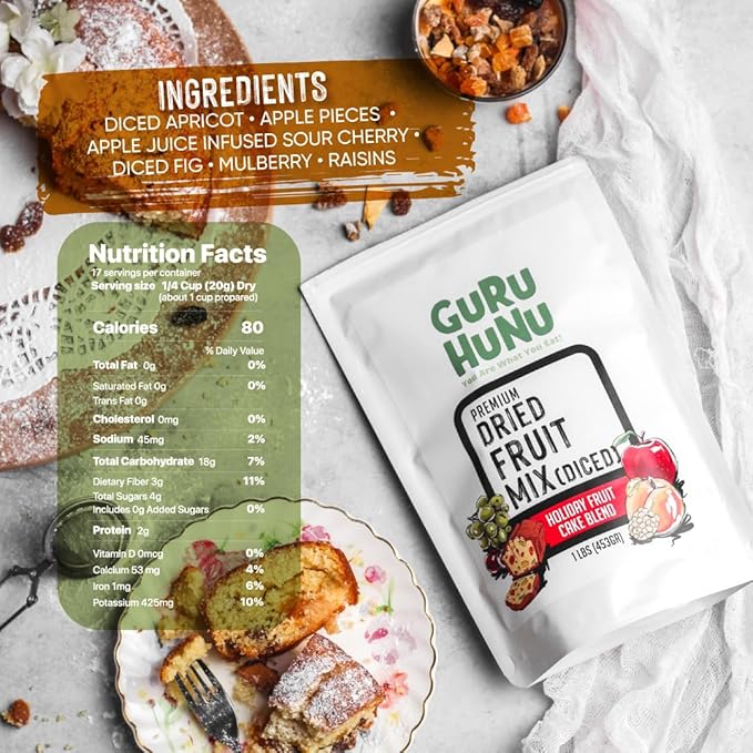 GURU HUNU Dried Fruit Mix From Mediterranean Healthy Snacks No Sugar Added Chemical Free Diced and Dehydrated Fruit Medley For Cake Snacks For Trail or Oatmeal Ever day Use Trail Mix (2lb)