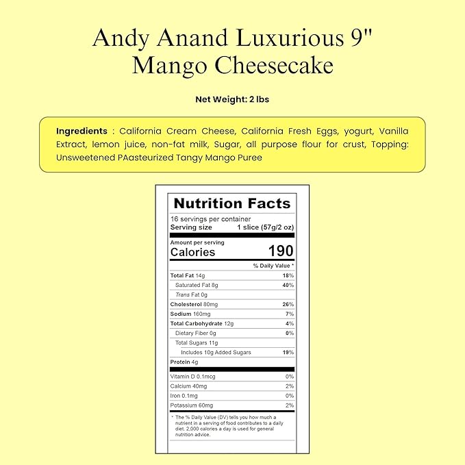 ANDY ANAND CHOCOLATIER Luxurious 9 Mango Cheesecake | Freshly Baked with Real California Cream Cheese | No Preservatives Traditional Recipe All-Natural Ingredients | Exquisitely Rich &amp Creamy (2