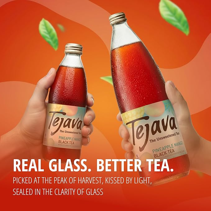 Tejava Pineapple Mango Black Iced Tea 12 Pack 1 Liter Glass Bottles Unsweetened Non-GMO Kosher No Sugar or Sweeteners No calories No Preservatives Brewed in Small Batches