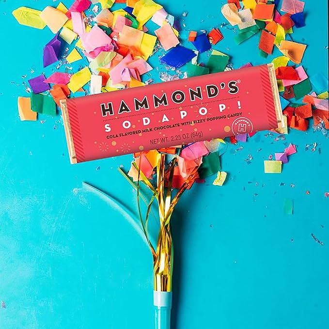 Hammond's Candies Gourmet Chocolate Candy Bars – Soda Pop | Cola Flavored Milk Chocolate with Fizzing Popping Candy Sweet Soda Candy Bar Certified Kosher Handcrafted in the USA | Pack of 5