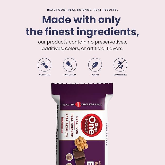 Step One Foods Dark Chocolate Walnut Bars Omega 3's and Dietary Fiber Gluten Free Non-GMO Vegan Clinically Proven to help Lower Cholesterol (12 Pack)