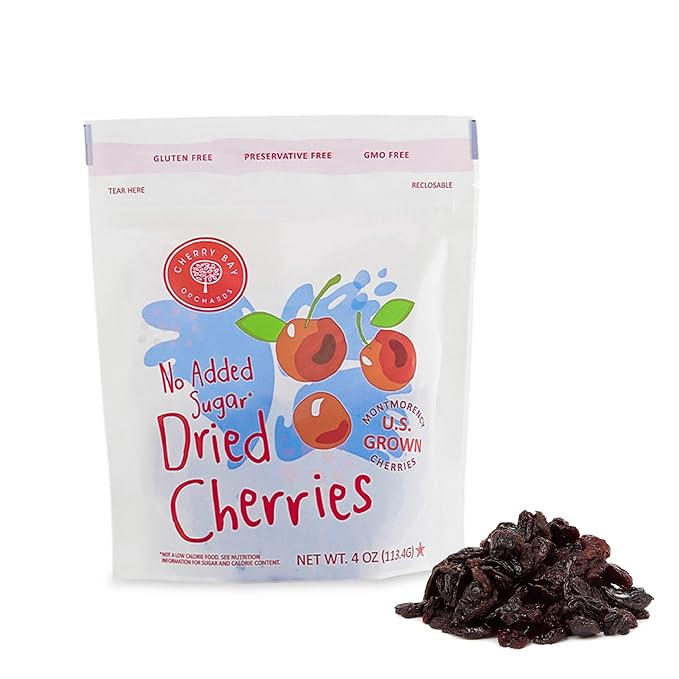 Cherry Bay Orchards - Dried Unsweetened Montmorency Tart Cherries - No Added Sugar - 4oz Bag -100% Domestic All Natural Kosher Certified Gluten Free and GMO Free - Packed in a Resealable Pouch