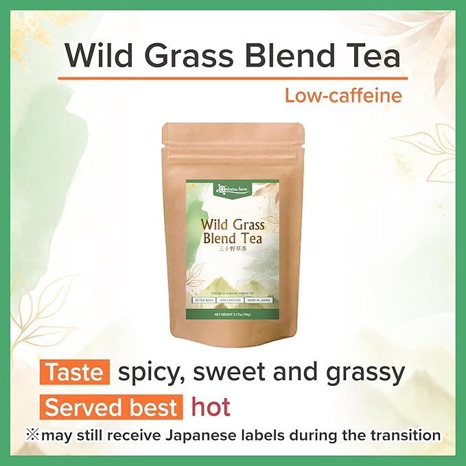 Onkatsu Farm Wild Grass Blend Premium Japanese Tea Bags Naturally Sweet Spicy Flavor Hot or Iced 30 Total Tea Bags