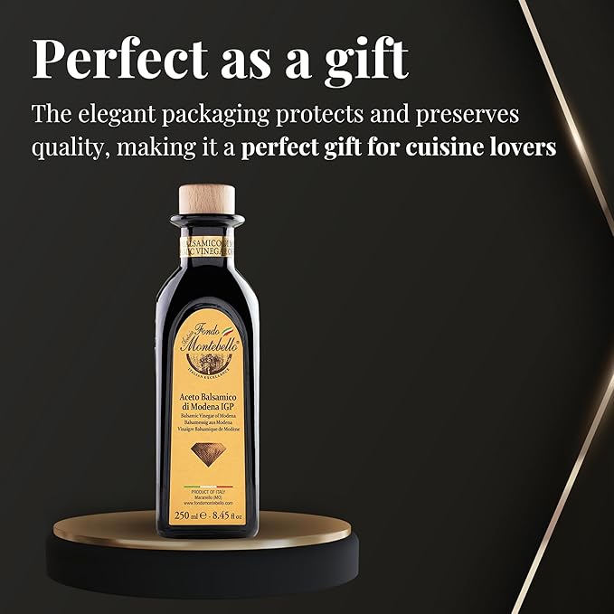 Balsamic Vinegar of Modena 8.45 fl.oz. (250ml) FONDO MONTEBELLO IGP-Certified Dense and Delicious Balsamic Vinegar Perfect for Salads Meats and Desserts - Product from Italy
