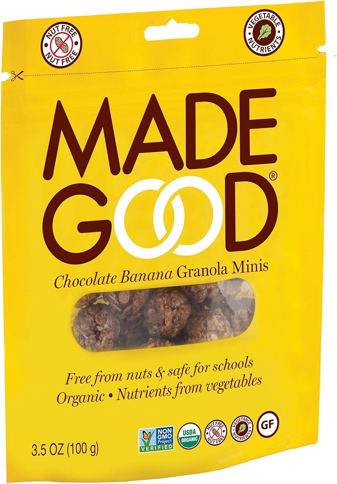 MadeGood Chocolate Banana Granola Minis 6 Pouches (3.5oz/Each) Wholesome and Delicious Bite-Sized Snacks Organic Made with Allergy Friendly Ingredients Ideal for School Safe Lunches and Snacks