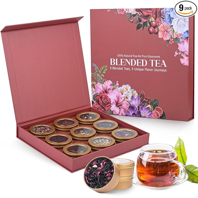 BeleePlanner Tea Gift Set 100% Pure &amp Natural 9 Blended Herbal Tea Travel Edition Gift Box for Women &amp Men Caffeine Free Non GMO Additives Free