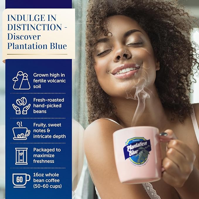 Plantation Blue 100% Blue Mountain Coffee Dark Roast Whole Bean Premium Jamaican Coffee 12oz
