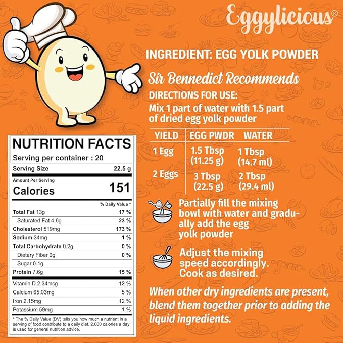 Eggylicious - PACK of 2 - Egg Yolk Powder Dried Natural Protein Powder Made from Fresh Eggs PasteurizedSmoothies Non-GMO No Additives Used for Baking1lbs(16oz)