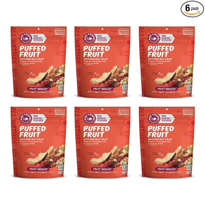 Made In Nature Organic Puffed Fruit Medley 1.2 Ounce (Pack of 6) – Fruit Variety Pack Vegan Snack Non-GMO Gluten Free