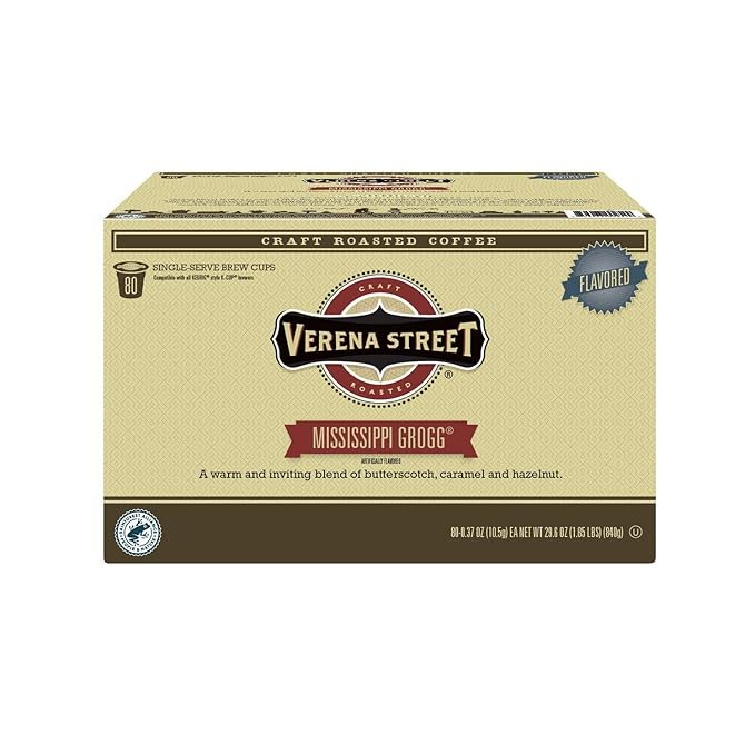 Verena Street Single Cup Pods (80 Count) Flavored Coffee Mississippi Grogg Rainforest Alliance Certified Arabica Coffee