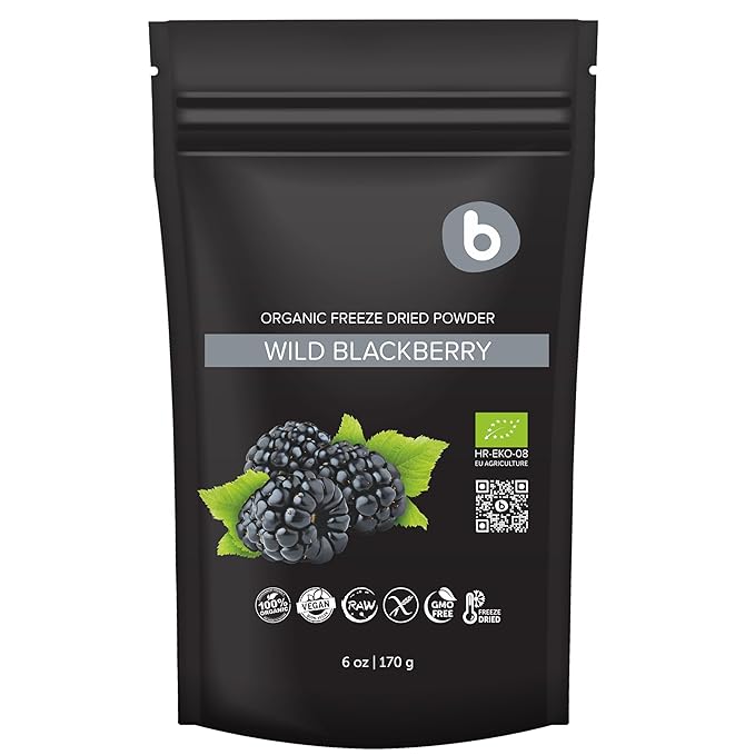 Organic Blackberry Powder from Freeze Dried Blackberries Organic Blackberries – Rich in Anthocyanin &amp Polyphenols for Smoothies Baking Flavoring and Food Coloring – 6oz