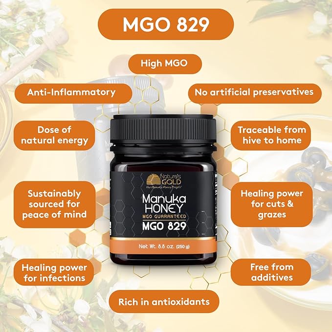Nature’s Gold Raw Manuka Honey MGO 829+ | Authentic MGO Australian Honey Non-GMO 100% Pure Genuine Traceable from Hive to Home