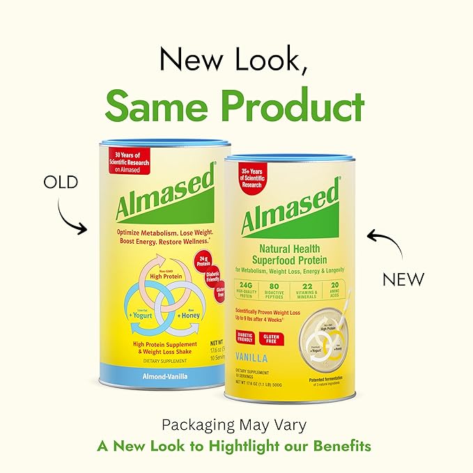 Almased | High Protein Shakes | Meal Replacement Shake | Meal Replacement Powder for Weight Loss with Shaker Bottle (Vanilla Flavor 5 Cans of 17.6 oz + Scoop)