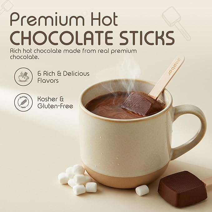 Popbar - Hot Chocolate Sticks - 50 Pack Bulk Case - Ideal for Holidays Birthdays Corporate Office Gifts Stocking Stuffers Thanksgiving Christmas Hanukkah Cocoa Bomb Lovers (Dark Chocolate)