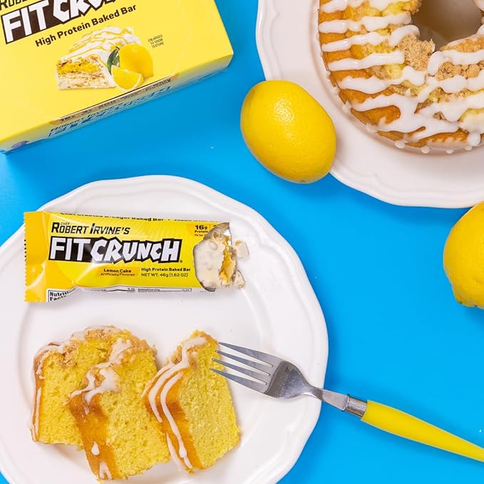 FITCRUNCH Snack Size Protein Bars 6-Layer Baked Bar 3g of Sugar &amp Soft Cake Core (9 Bars Lemon Cake)