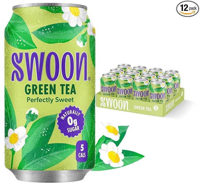Swoon Perfectly Sweet Green Tea | Zero Sugar Lightly Caffeinated &amp Refreshing | Keto Paleo Vegan Non-GMO &amp Gluten-Free | Naturally Sweetened with Monk Fruit &amp Stevia | Only 5 Calories
