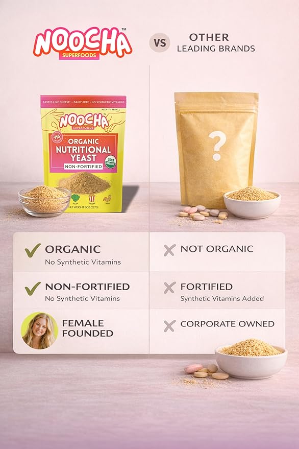 NOOCHA Organic Nutritional Yeast Flakes – Non-Fortified Vegan Cheese Seasoning Dairy-Free Gluten-Free High Protein Savory Sprinkle for Popcorn Pasta &amp Veggies – 8 oz