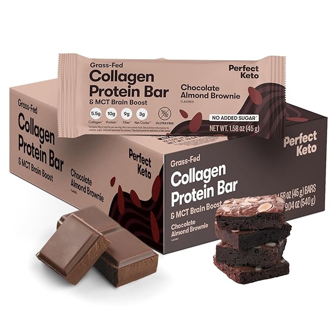 Perfect Keto Snack &amp Shake Bundle – Almond Butter Brownie Keto Bars (12 ct) + Grass-Fed Whey Protein Isolate Chocolate | Low Net Carbs No Added Sugar Gluten Free