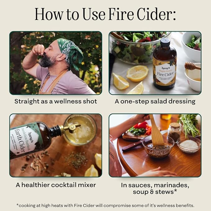 Hany's Harvest Maple Honey Fire Cider – 16 fl oz Glass Bottle | All-Natural Small-Batch Handcrafted Non-GMO Gluten-Free