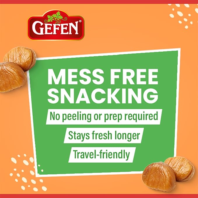 Gefen Organic Whole Peeled and Roasted Chestnuts 3oz (24 Pack) | Chestnuts Peeled and Ready to Eat | Great for Cooking &amp Baking | Gluten Free | Kosher
