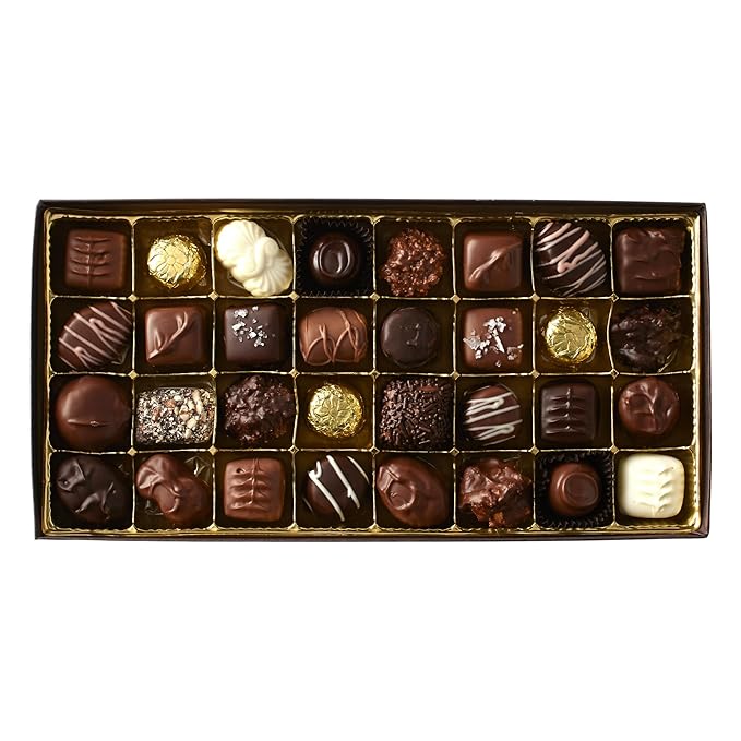 Assorted Chocolates Gift Box 1lb. (32pc) - Milk Dark White Chocolate Caramels Clusters Creams - Unique Ideas for Holidays Birthdays Business Gifts Party Favor