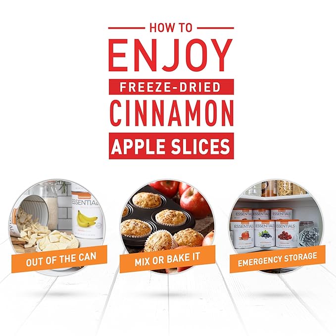 Emergency Essentials Freeze-Dried Cinnamon Apple Slices #10 Can Fruit Apples Freeze-Dried Snacks Nutritious Emergency Bulk Food Long 25-Year Shelf Life