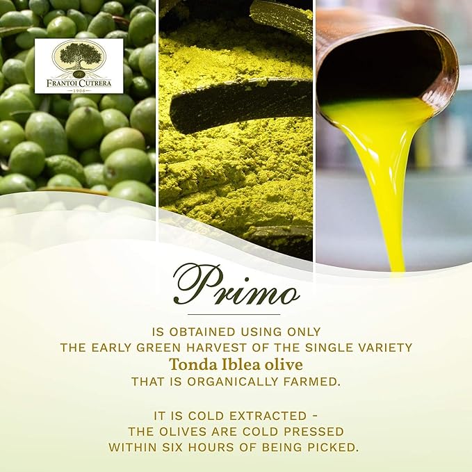 Frantoi Cutrera Primo Cold Extracted Italian Extra Virgin Olive Oil Cold Pressed Polyphenol Rich Olive Oil Authentic Certified DOP Sicilian EVOO Imported From Italy 25.4 fl oz (Pack of 2)